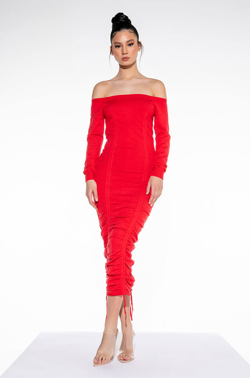 FALL IN LOVE AGAIN OFF THE SHOULDER SWEATER DRESS RED – AKIRA FALL IN LOVE AGAIN OFF THE SHOULDER SWEATER DRESS RED – AKIRA