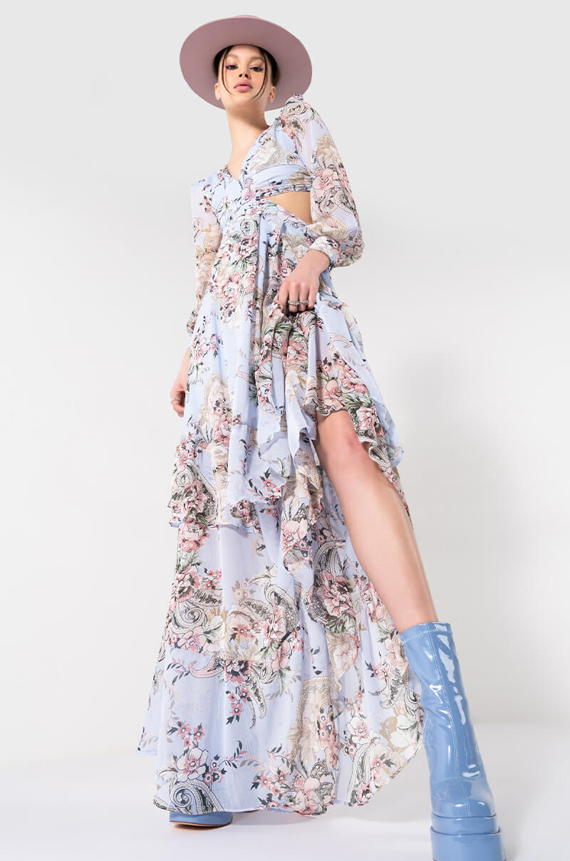 FLORAL PRINT CUT OUT MAXI DRESS – AKIRA
