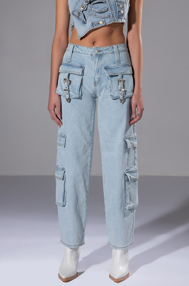 KENLY BUCKLE DETAIL RELAXED FIT JEANS view 0