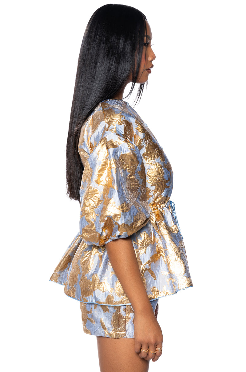 Detail View Gilded Roses Brocade Blouse