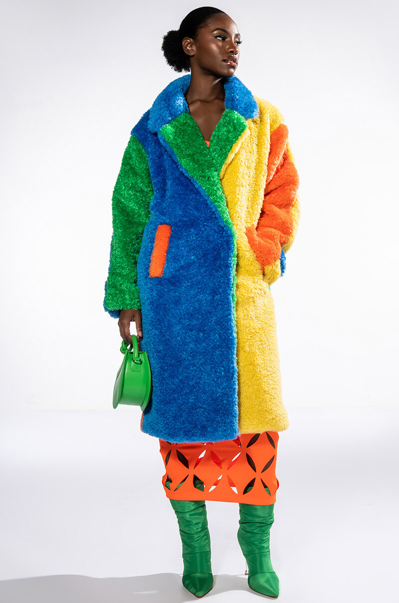 Multicolor lapel color block coat store