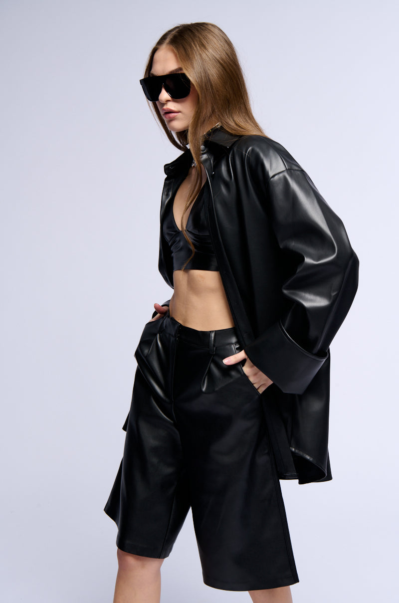 Extra View Heart On My Sleeve Pu Shirt Dress