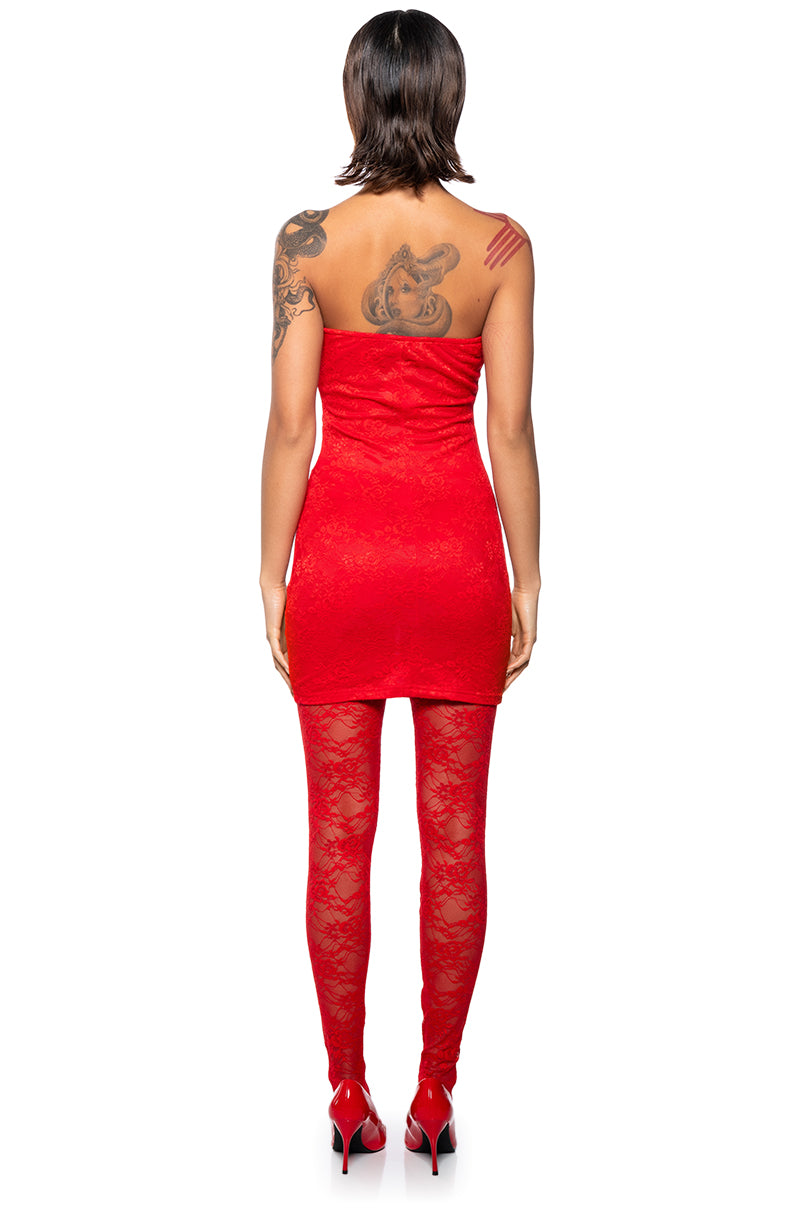 Back View Hey Valentine Red Lace Matching Set