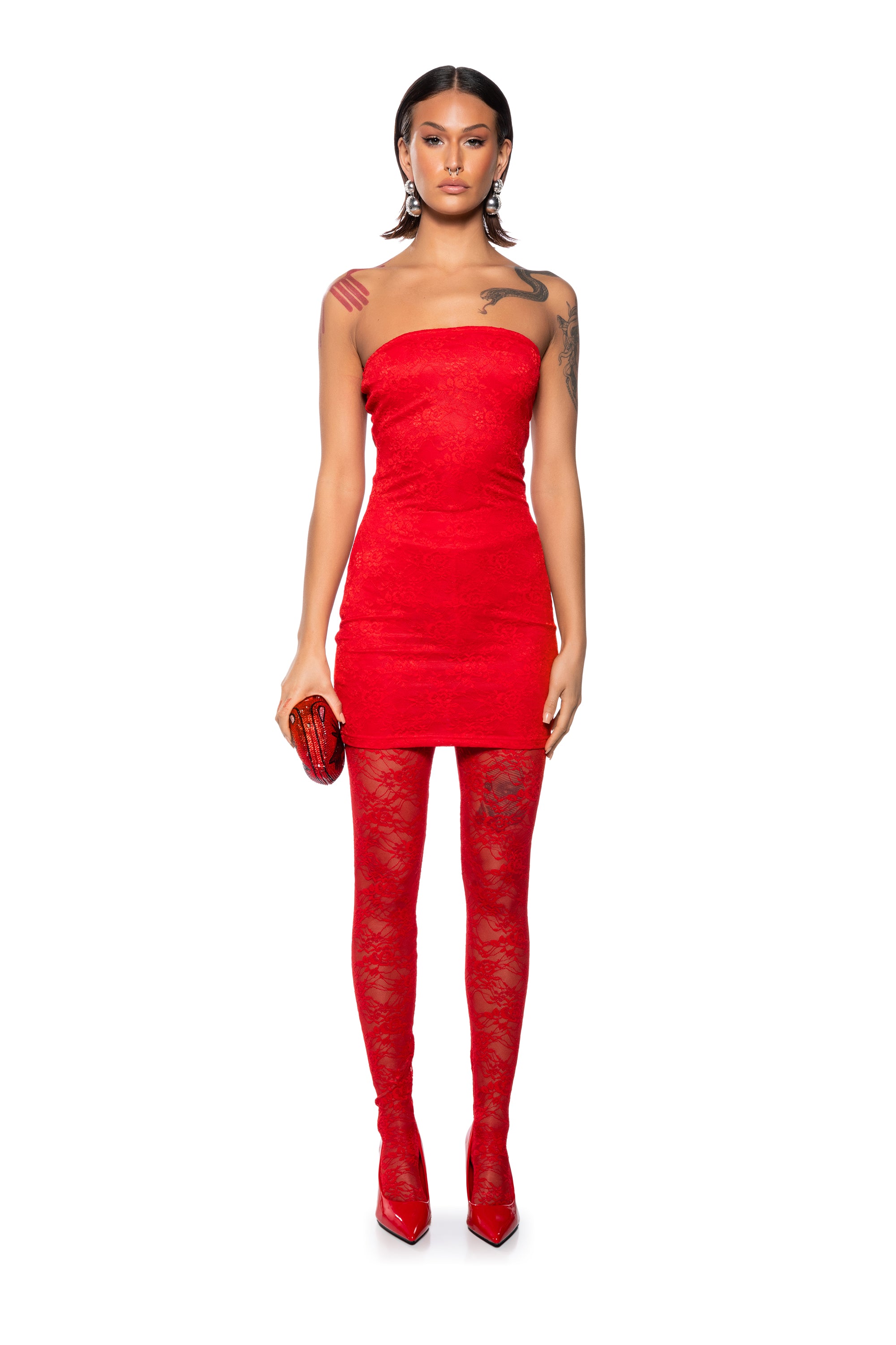 Full View Hey Valentine Red Lace Matching Set