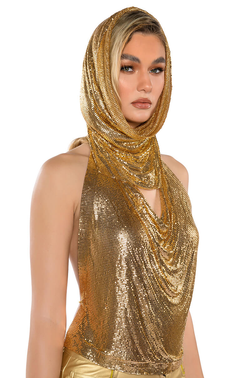 Full View In My Mind High Shine Hooded Chainmail Top
