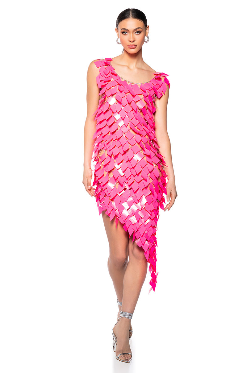 pink chain dress This chain strap dress in hot pink is on the top of your Valentine's Day checklist