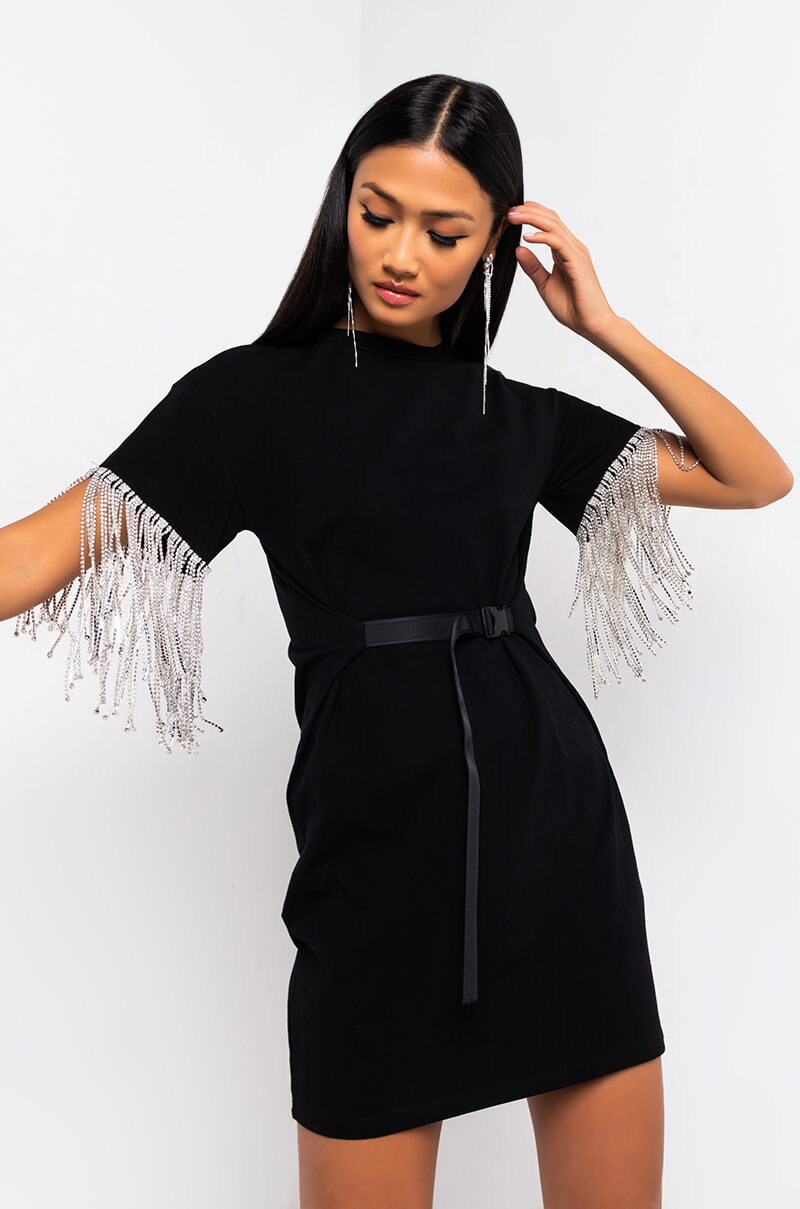 KISS THE RING FRINGE T-SHIRT DRESS BLACK – AKIRA KISS THE RING FRINGE T-SHIRT DRESS BLACK – AKIRA