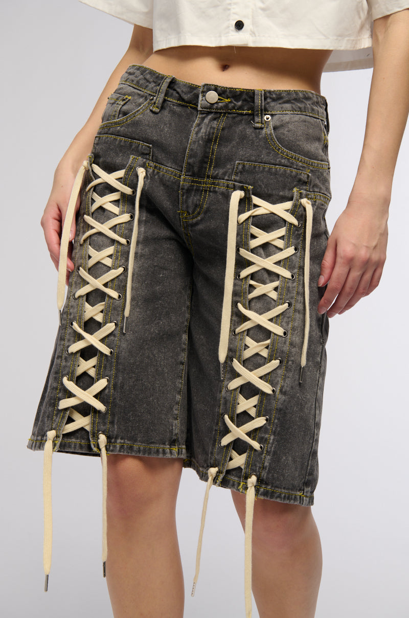 Extra View Lace Me Up Denim Bermuda Shorts
