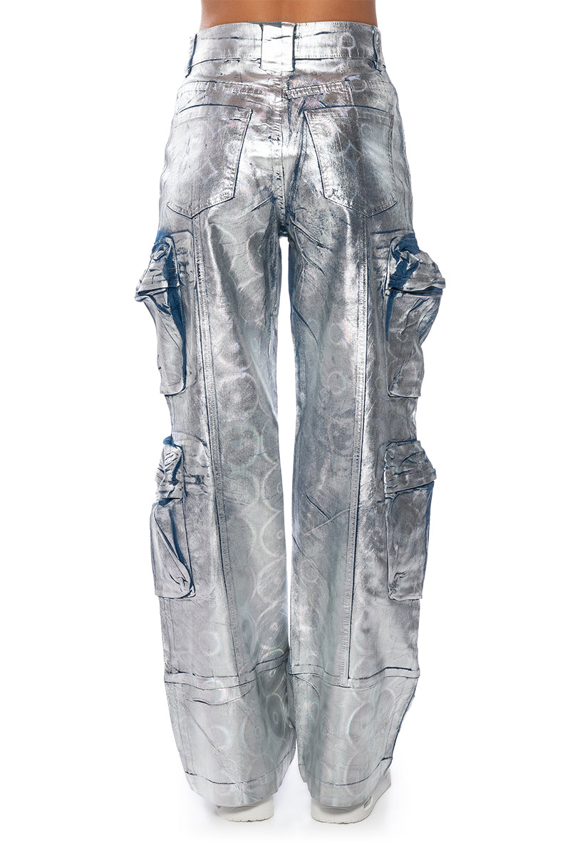 Extra View Lead The Way Brushed Metallic Cargo Pants In Silver