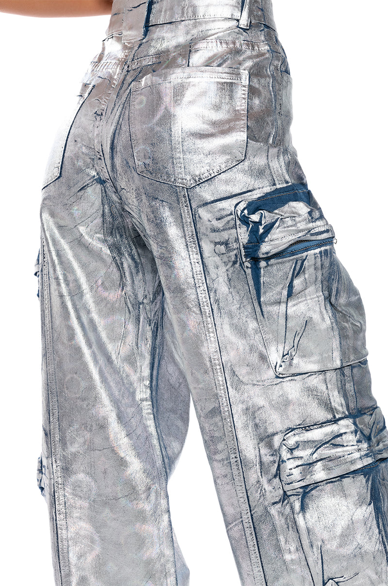 Extra View Lead The Way Brushed Metallic Cargo Pants In Silver