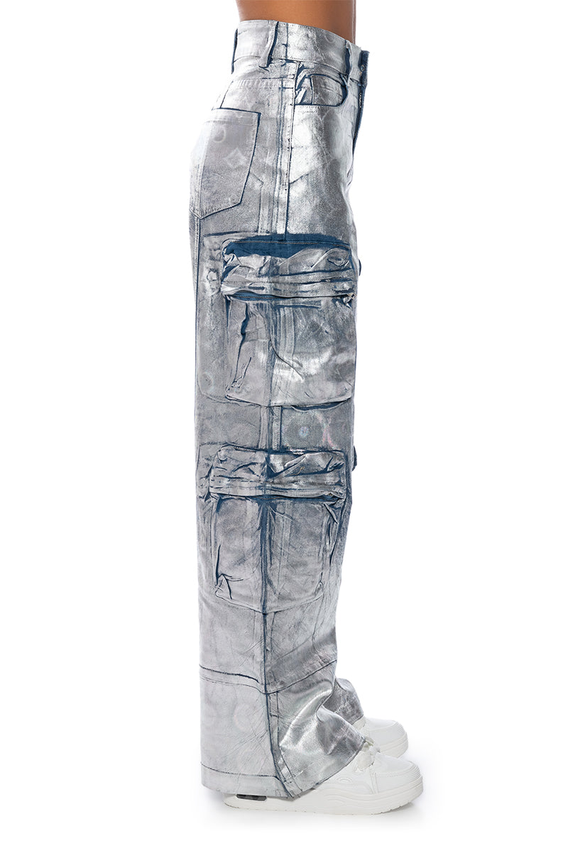 Extra View Lead The Way Brushed Metallic Cargo Pants In Silver