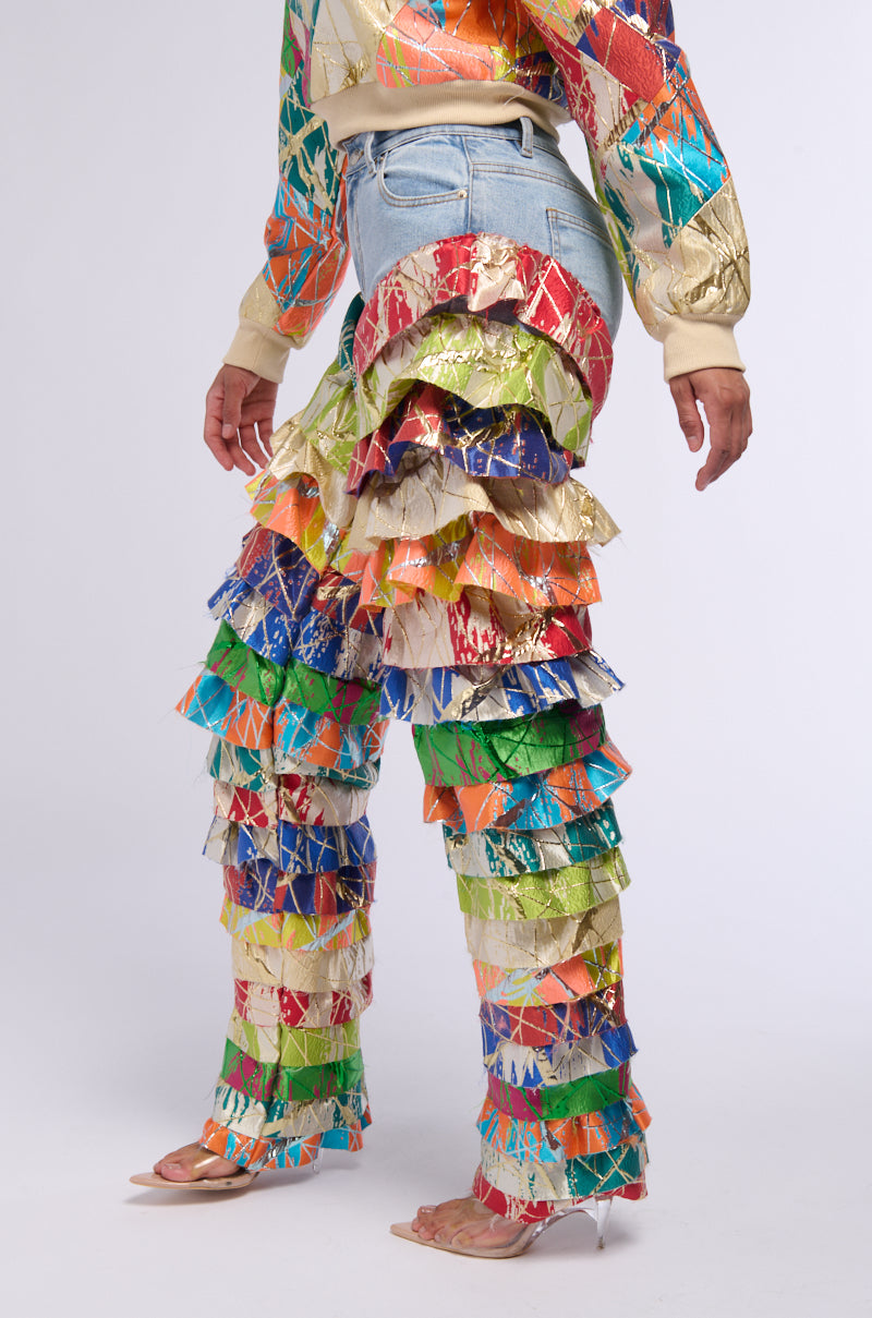 Side View Life Is But A Dream Brocade Ruffle Denim Jeans