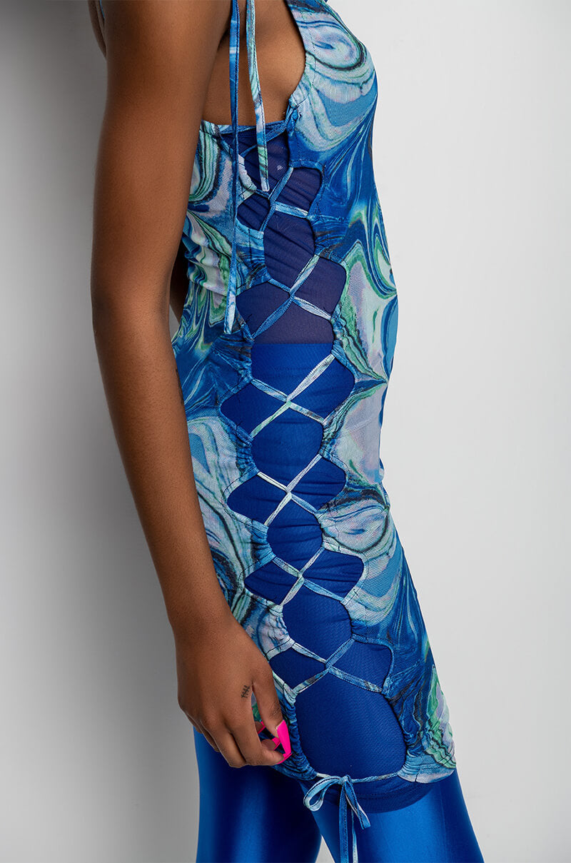 Extra View Lil Baby Mesh Print Mini Dress