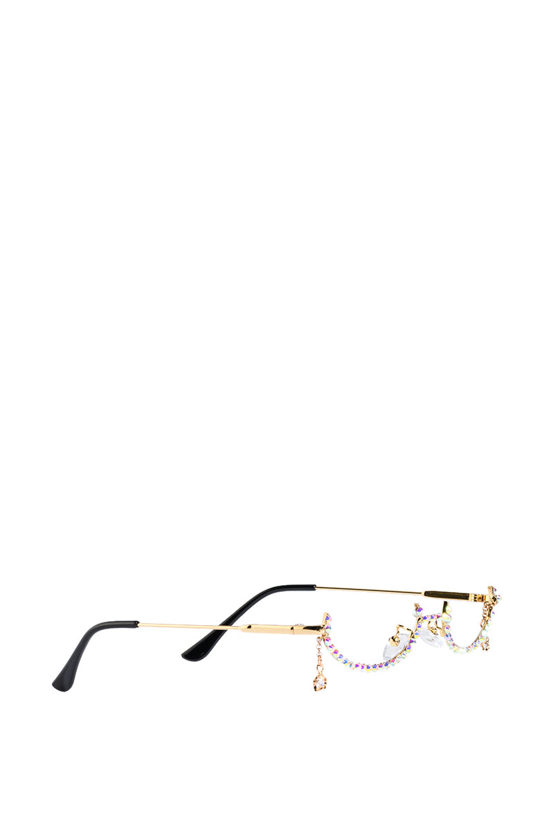 Back View Listen Closely Lensless Embellished Eyewear In Gold