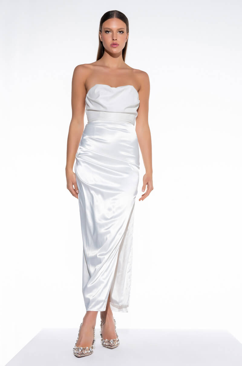 LUXE VEGAN LEATHER AND SATIN MAXI DRESS AKIRA LUXE VEGAN LEATHER AND SATIN MAXI DRESS AKIRA