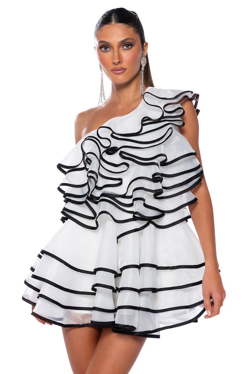LYLA ONE SHOULDER RUFFLE MINI DRESS AKIRA LYLA ONE SHOULDER RUFFLE MINI DRESS AKIRA