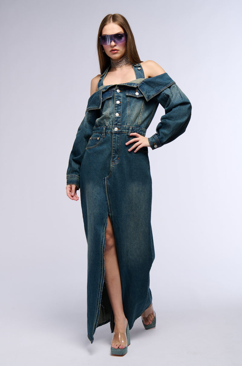 MARIAH DENIM MAXI DRESS AKIRA MARIAH DENIM MAXI DRESS AKIRA