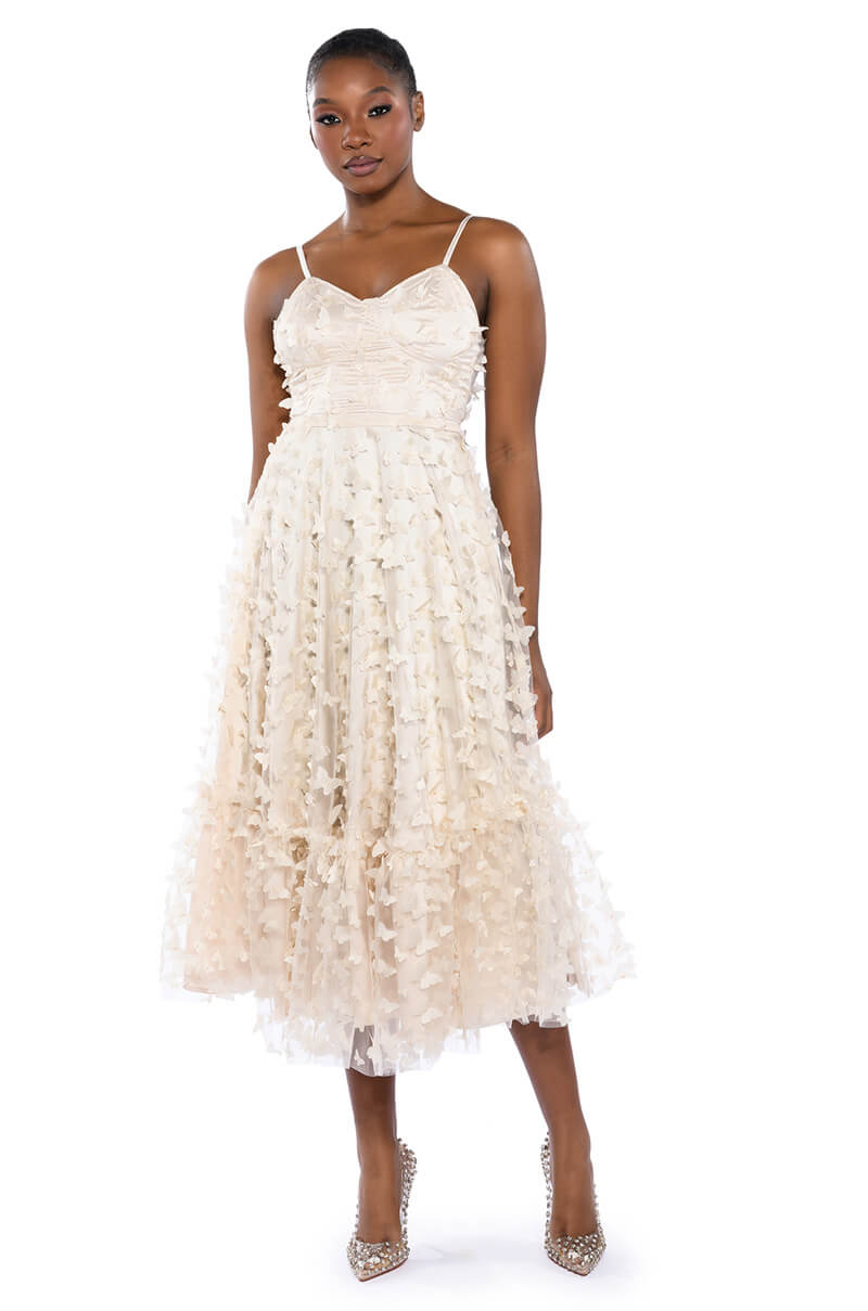 MARIPOSA SLEEVELESS APPLIQUE MIDI DRESS AKIRA MARIPOSA SLEEVELESS APPLIQUE MIDI DRESS AKIRA