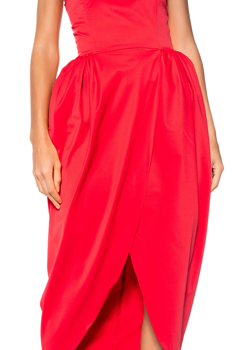Full View Marisol Strapless Tulip Skirt Midi Dress In Red