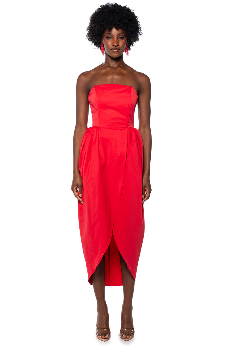 Extra View Marisol Strapless Tulip Skirt Midi Dress In Red