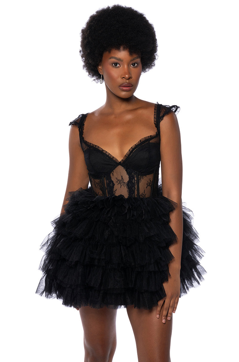 MERCEDES TULLE CAP SLEEVE MINI DRESS AKIRA MERCEDES TULLE CAP SLEEVE MINI DRESS AKIRA