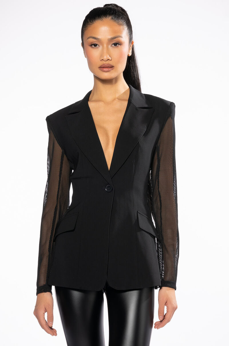 Full View Mesh Bodice And Sleeve Blazer