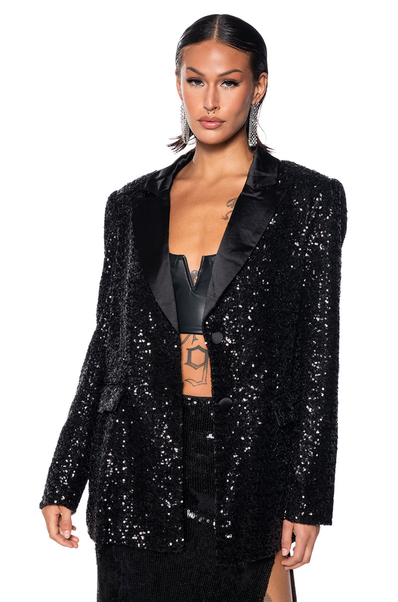 black sequin oversized blazer dress Black Sequin Blazer Dress Black / XL / US 8
