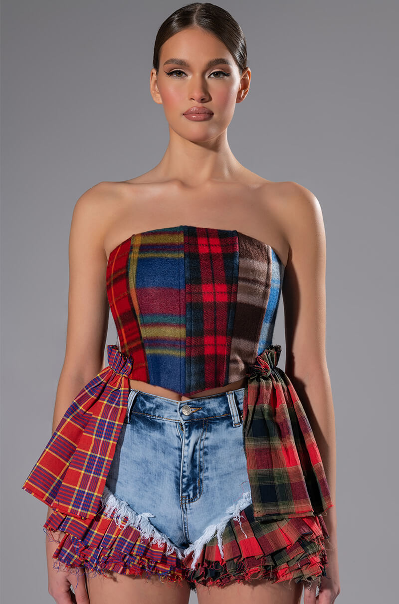 MODERN PUNK PLAID PATCHWORK CORSET AKIRA MODERN PUNK PLAID PATCHWORK CORSET AKIRA
