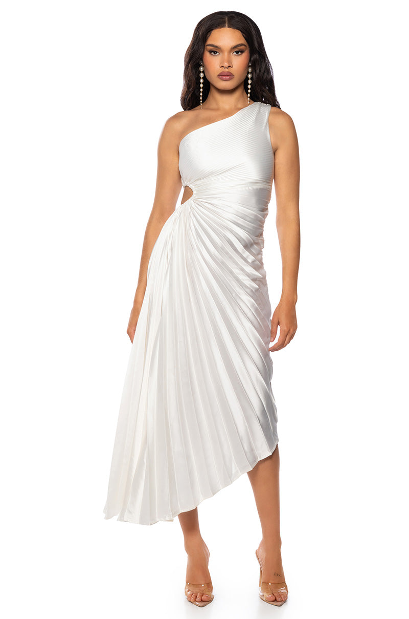 PLEATED ONE SHOULDER MIDI DRESS AKIRA PLEATED ONE SHOULDER MIDI DRESS AKIRA