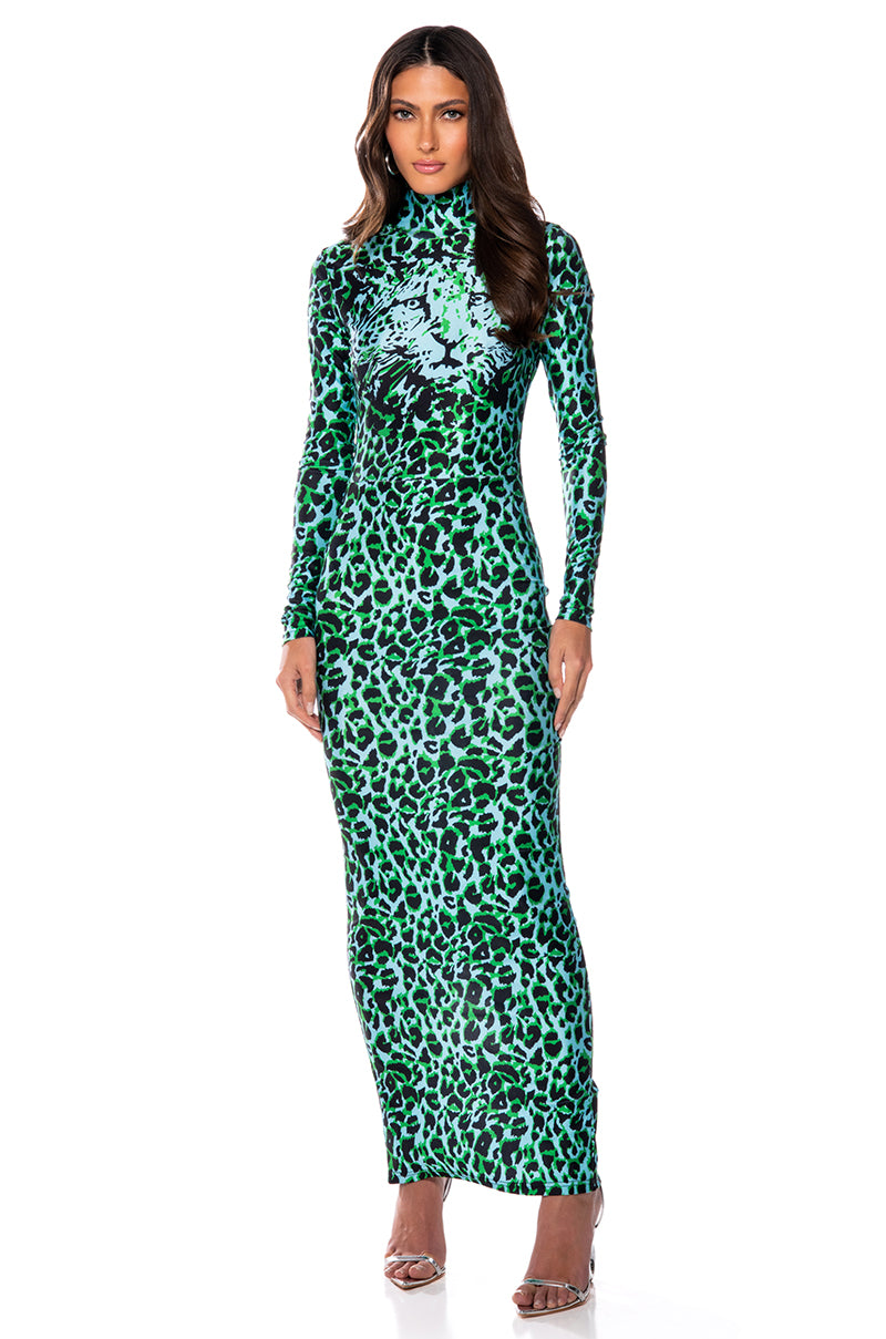 NALA ANIMAL PRINT LONG SLEEVE BODYCON MAXI DRESS AKIRA NALA ANIMAL PRINT LONG SLEEVE BODYCON MAXI DRESS AKIRA