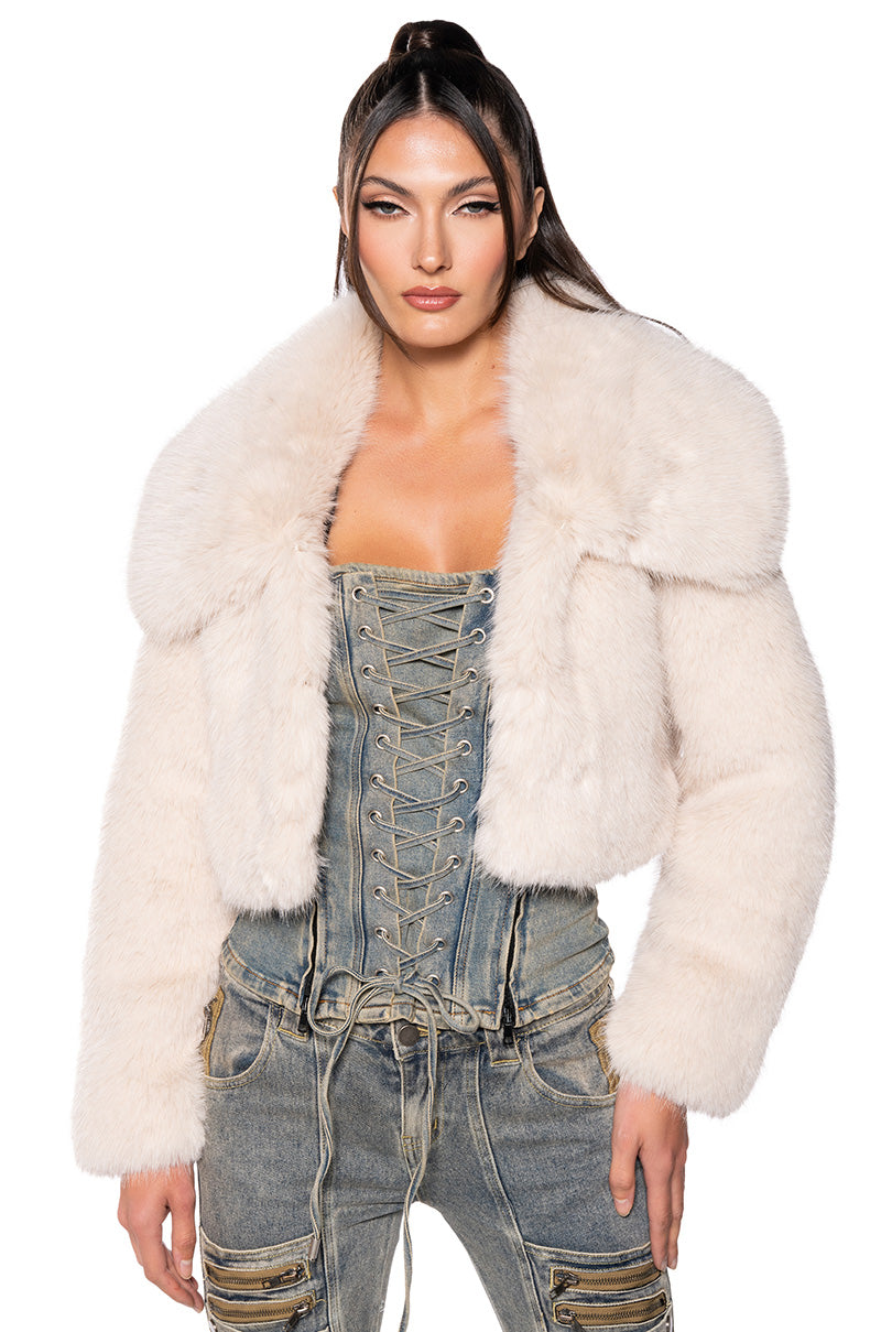 NEFTY FAUX FUR JACKET IN CREAM view 0