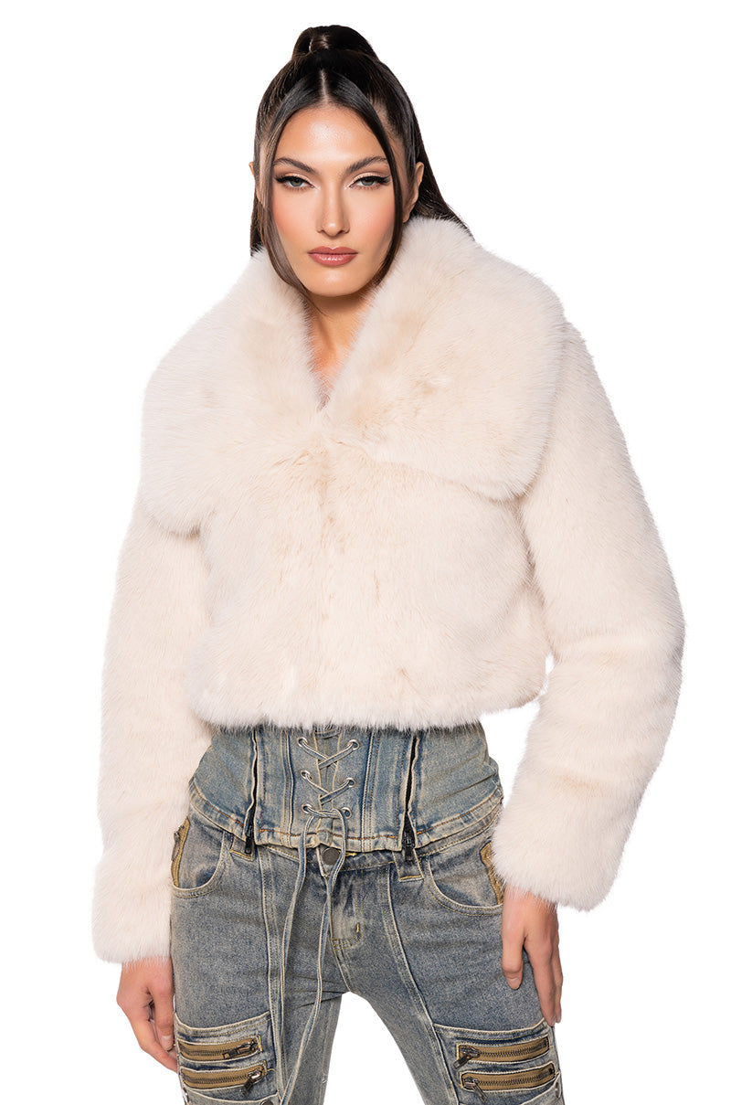 Side View Nefty Faux Fur Jacket In Cream