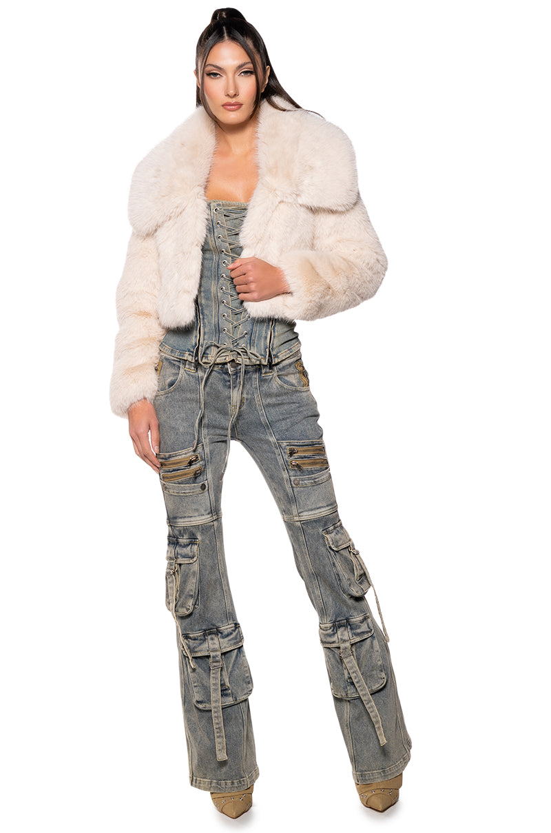 Back View Nefty Faux Fur Jacket In Cream