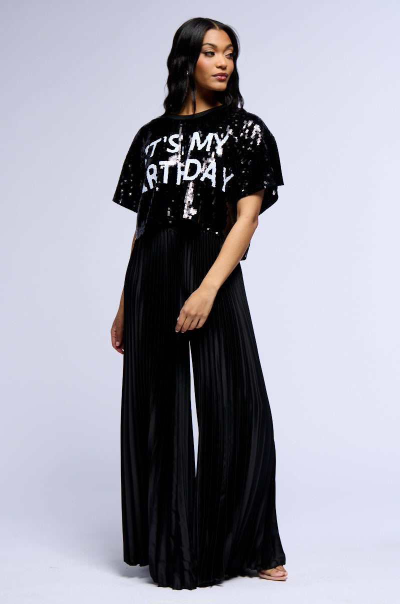 Side View Not Your Average Pleated Satin Palazzo Pant