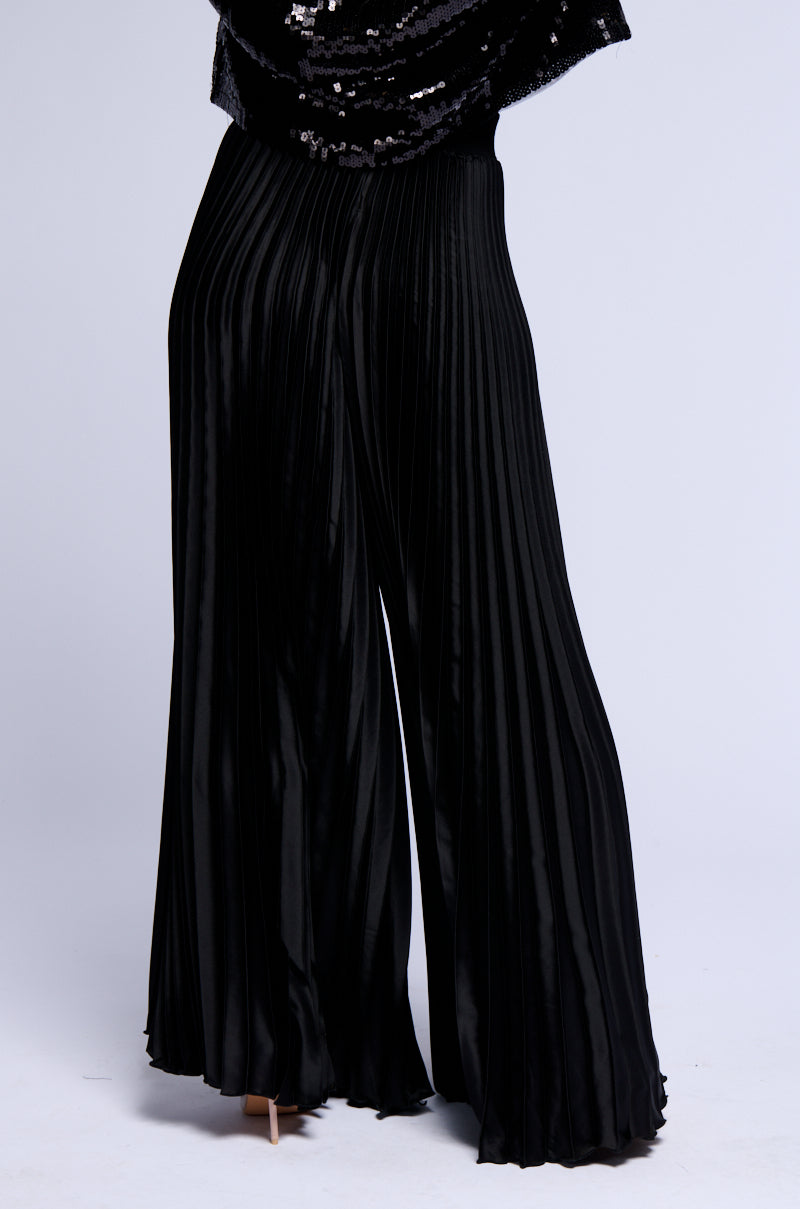 Back View Not Your Average Pleated Satin Palazzo Pant