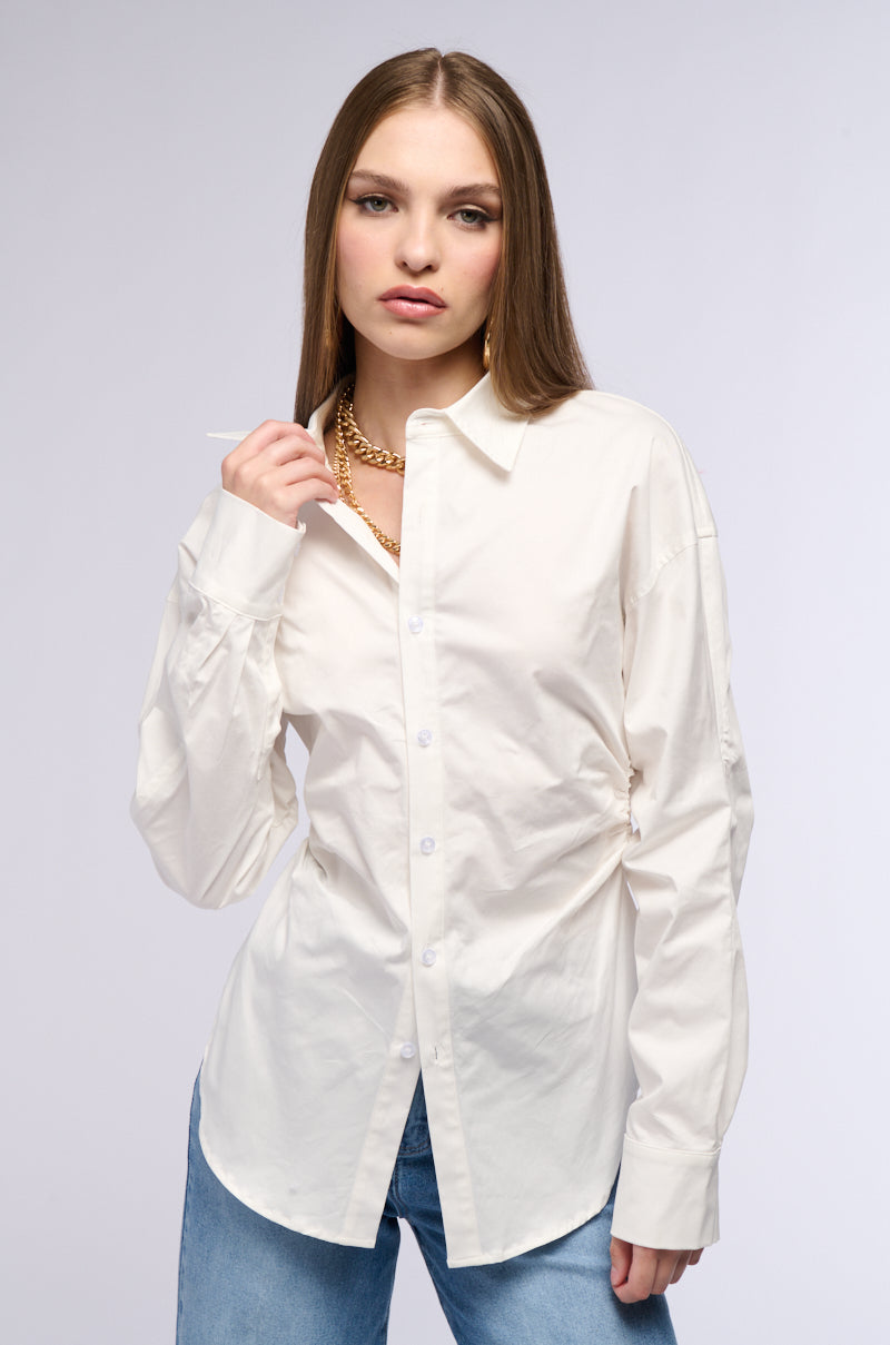 OLIVA CINCHED WAIST POPLIN BUTTON DOWN view 0
