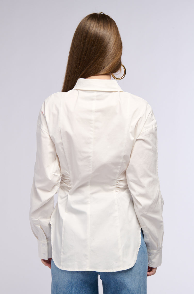 Full View Oliva Cinched Waist Poplin Button Down