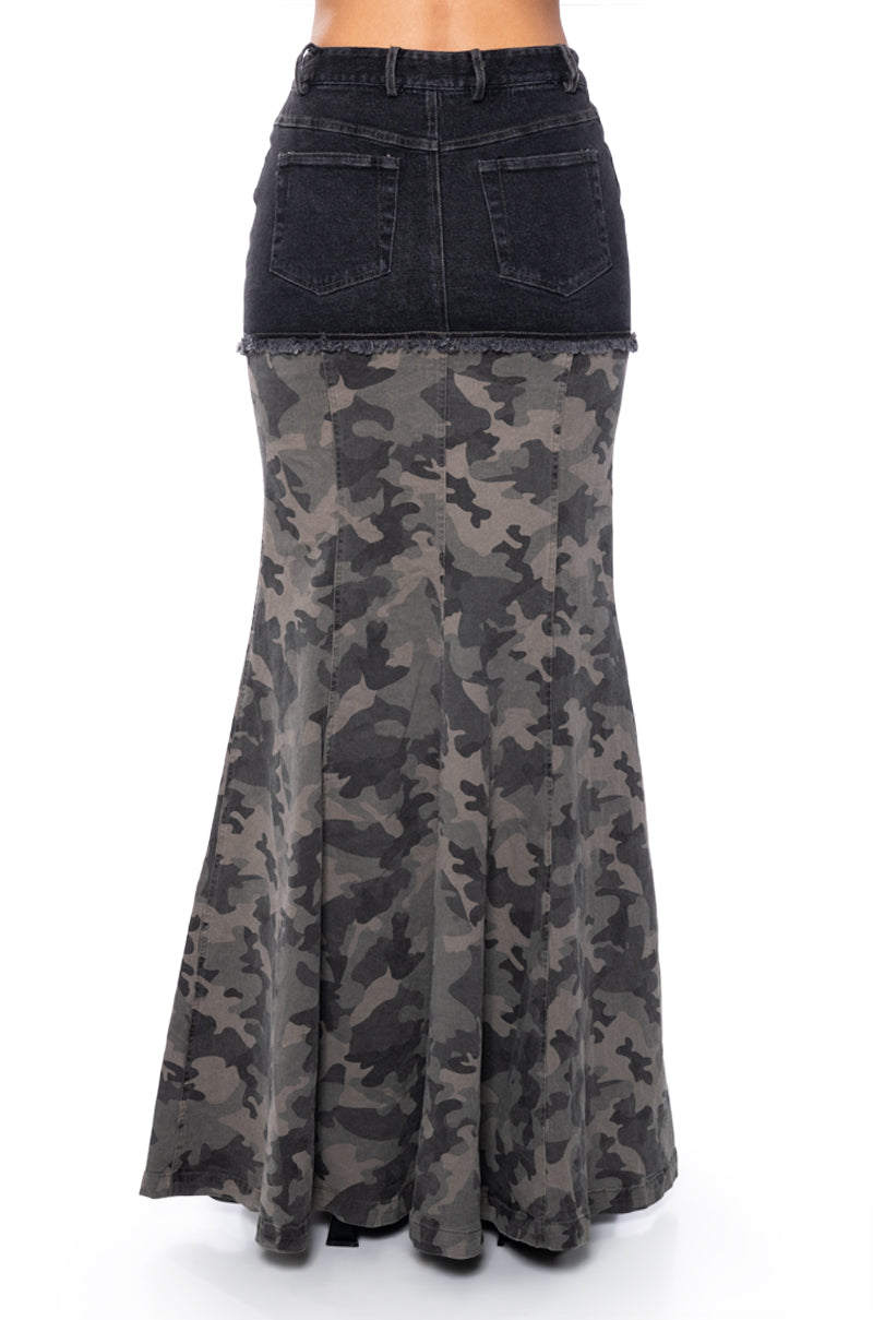 Detail View On The Go Camo Maxi Skirt