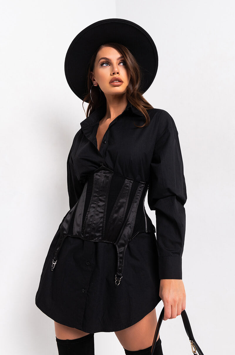 ON THE RUN LONG SLEEVE CORSET MINI DRESS BLACK – AKIRA
