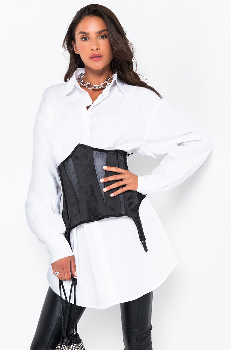 ON THE RUN LONG SLEEVE CORSET MINI DRESS WHITE AKIRA ON THE RUN LONG SLEEVE CORSET MINI DRESS WHITE AKIRA