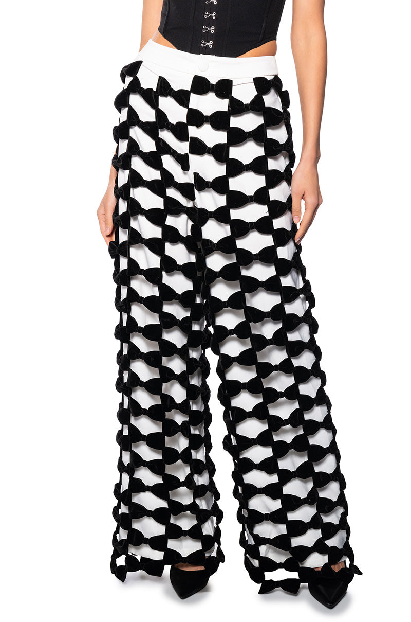 Front View Opal All Over Bow Detail Wide Leg Pant