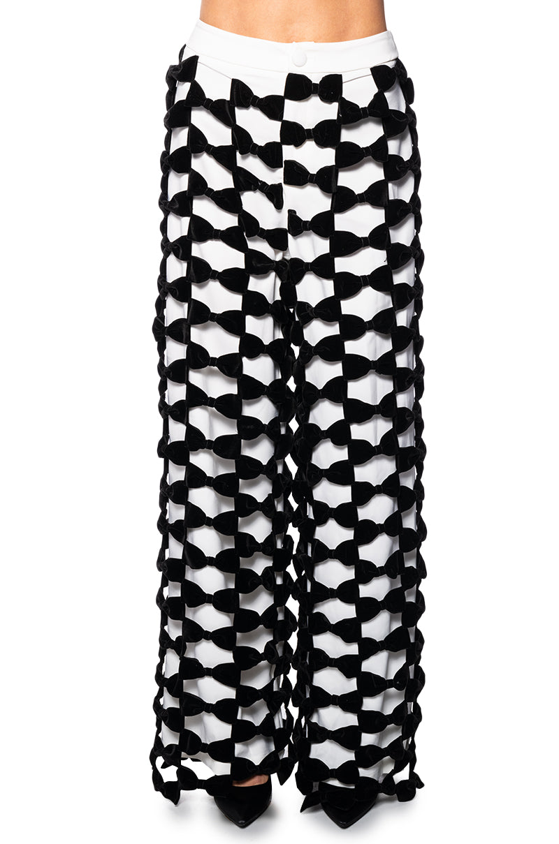 Back View Opal All Over Bow Detail Wide Leg Pant