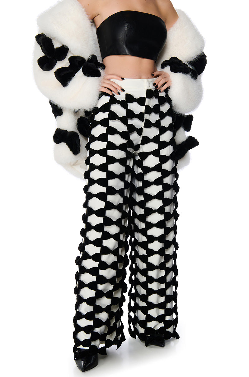 Back View Opal All Over Bow Detail Wide Leg Pant