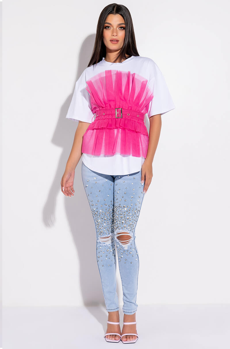 Back View Outta This World Distressed Rhinestone High Rise Skinny Jeans