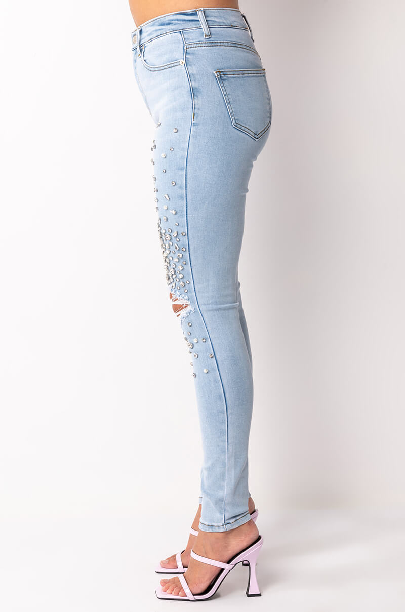 Full View Outta This World Distressed Rhinestone High Rise Skinny Jeans