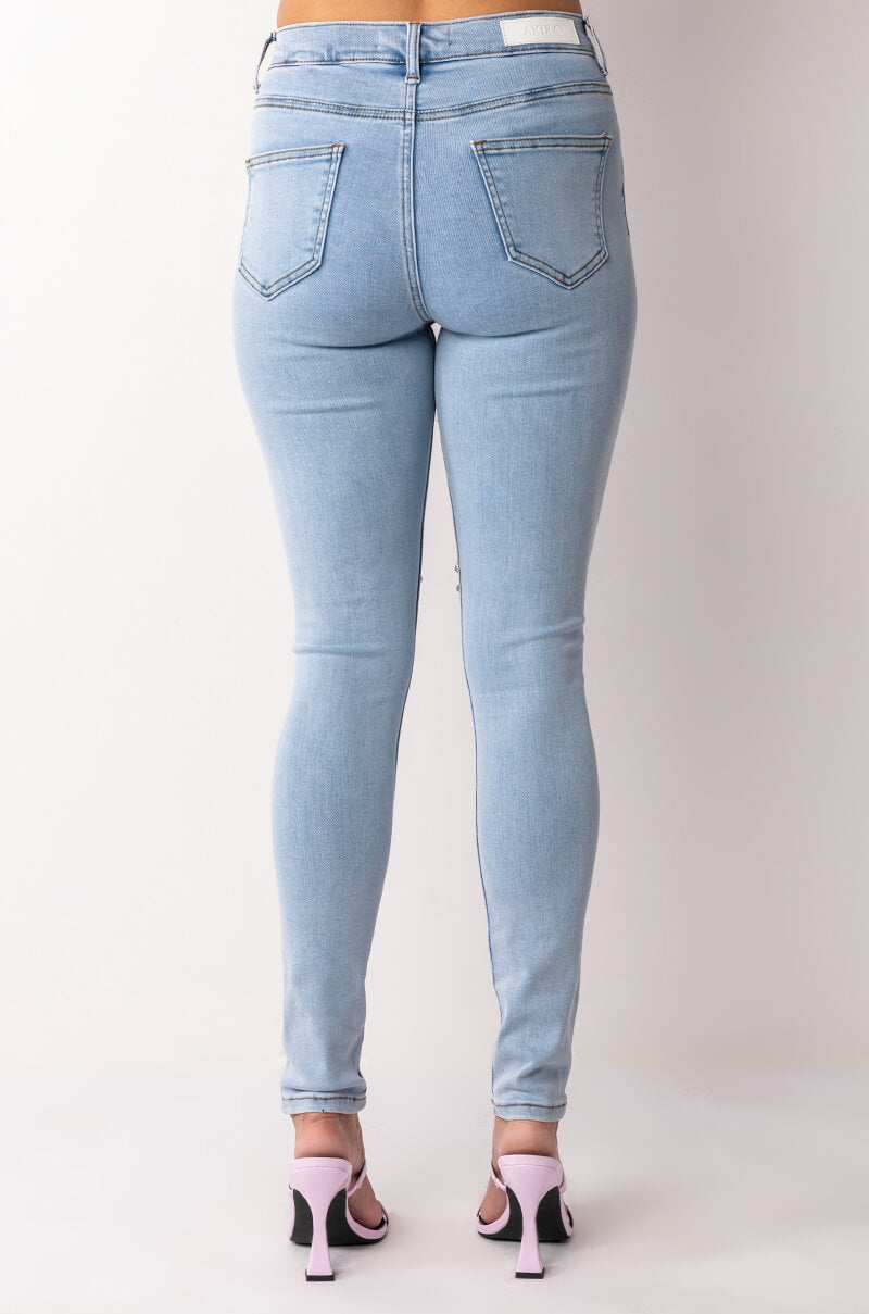 Extra View Outta This World Distressed Rhinestone High Rise Skinny Jeans