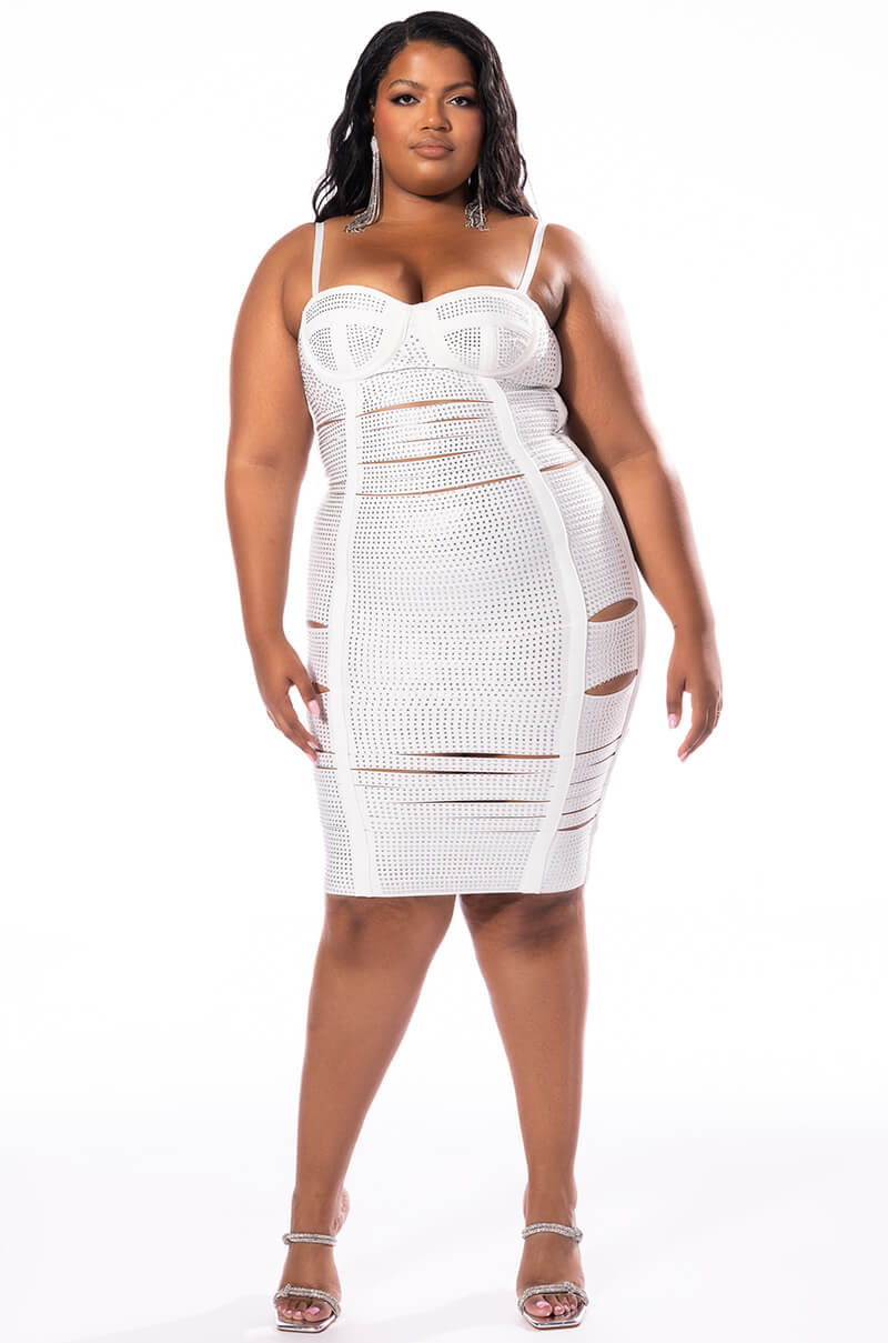 Extra View Plus Glam Me Up Midi Rhinestone Bandage Dress