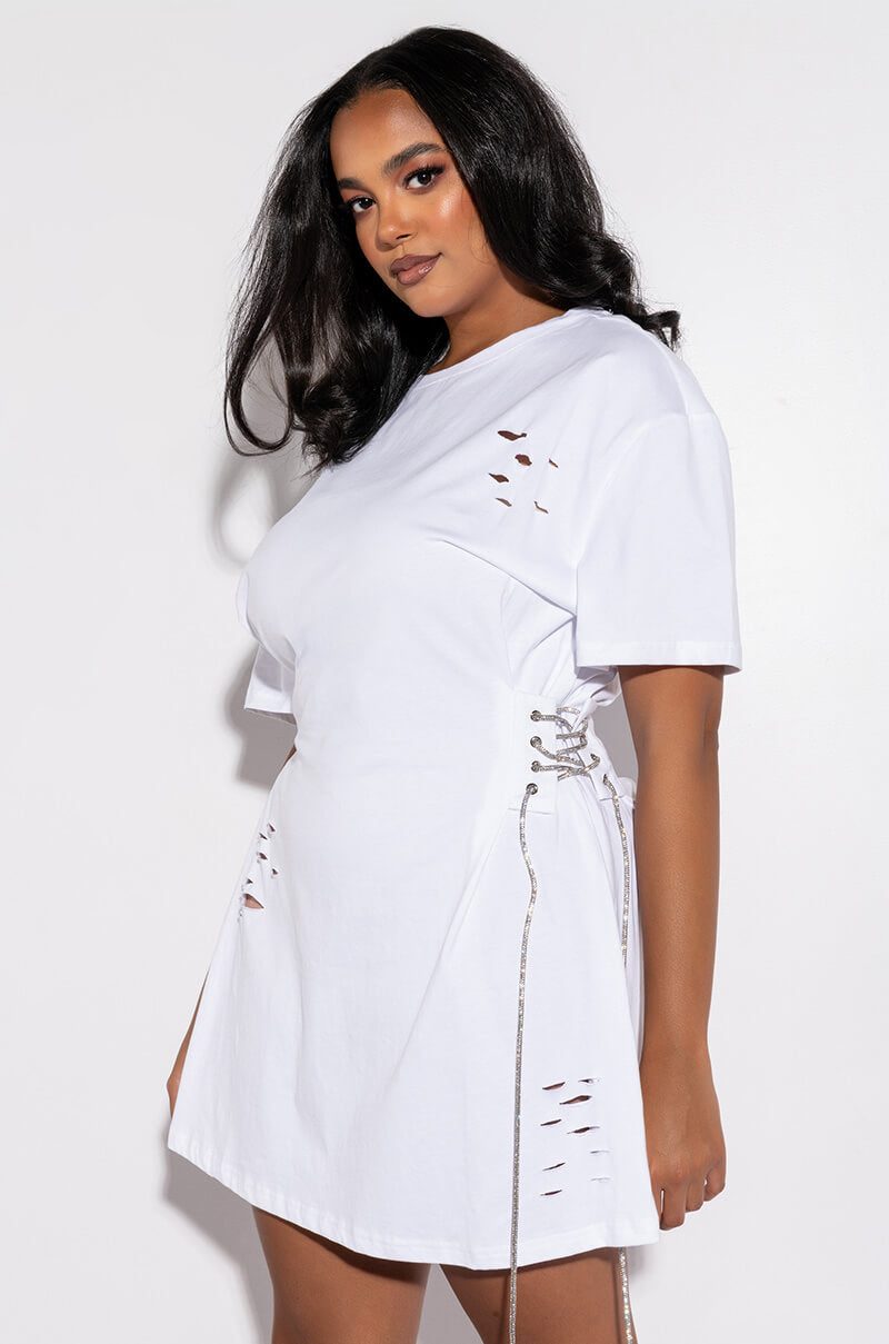 PLUS LACE UP RHINESTONE T SHIRT DRESS AKIRA PLUS LACE UP RHINESTONE T SHIRT DRESS AKIRA