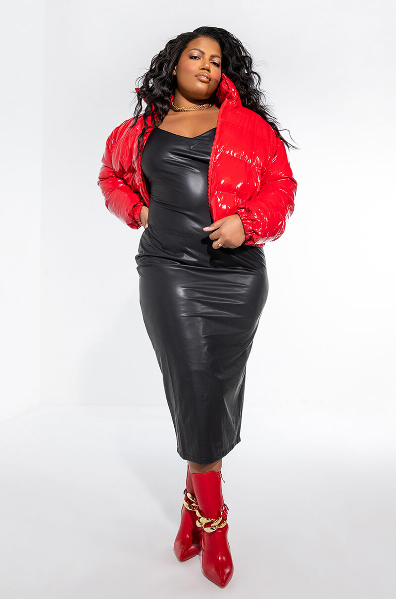 red dress black leather jacket Choosing red hearts over red flags . . . . Black leather jacket, Princess polly jacket, red dress, black boots, red dress, red lips, pretty little thing fits, plt fits, plt