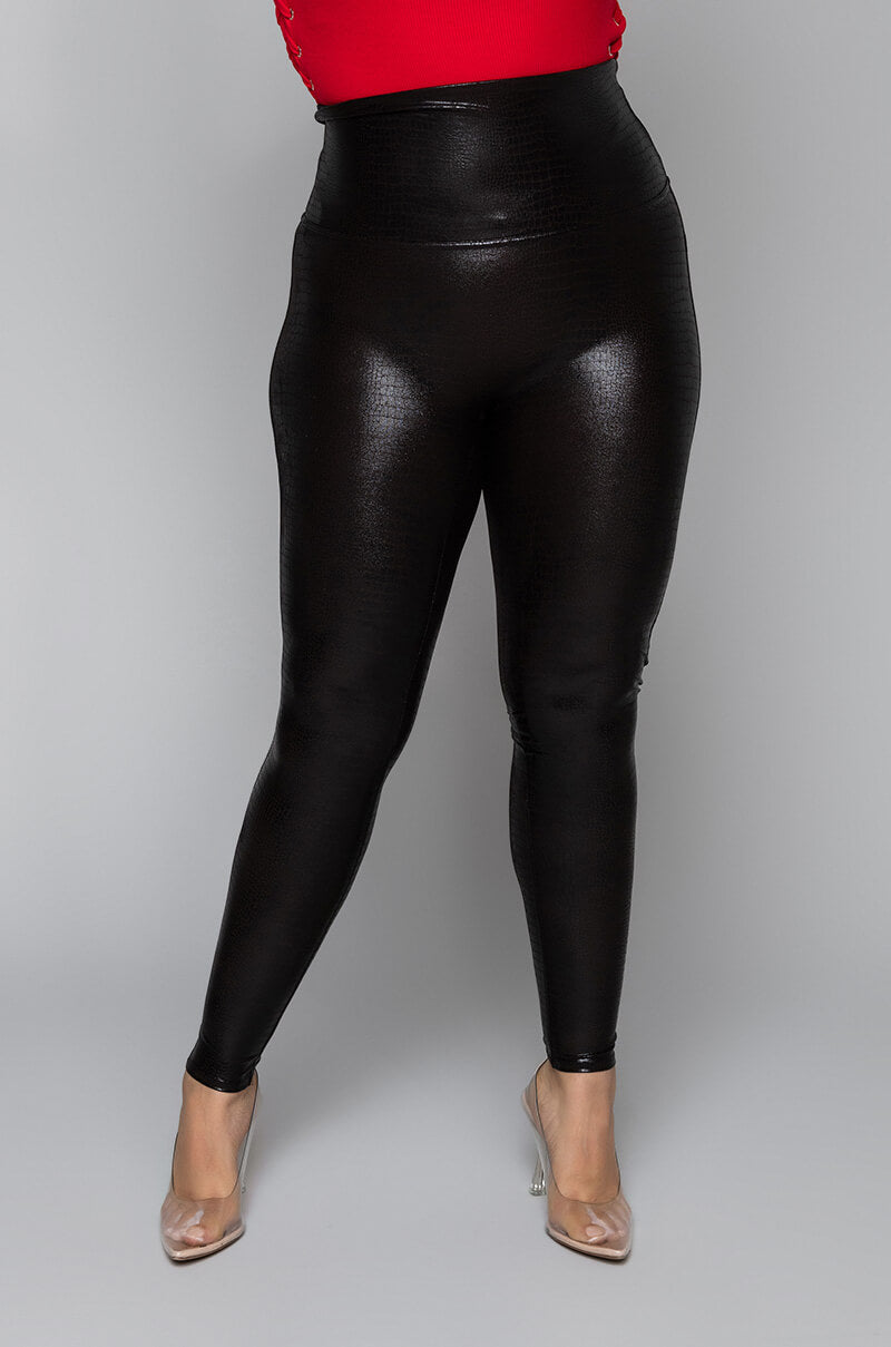 PLUS SPANX FAUX LEATHER CROC SHINE LEGGINGS - Main Image